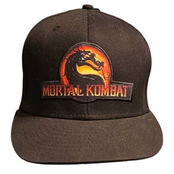Vtg Mortal Kombat Warner Brothers Black Snapback Hat Adjustable Logo Dragon NWT - Picture 1 of 12